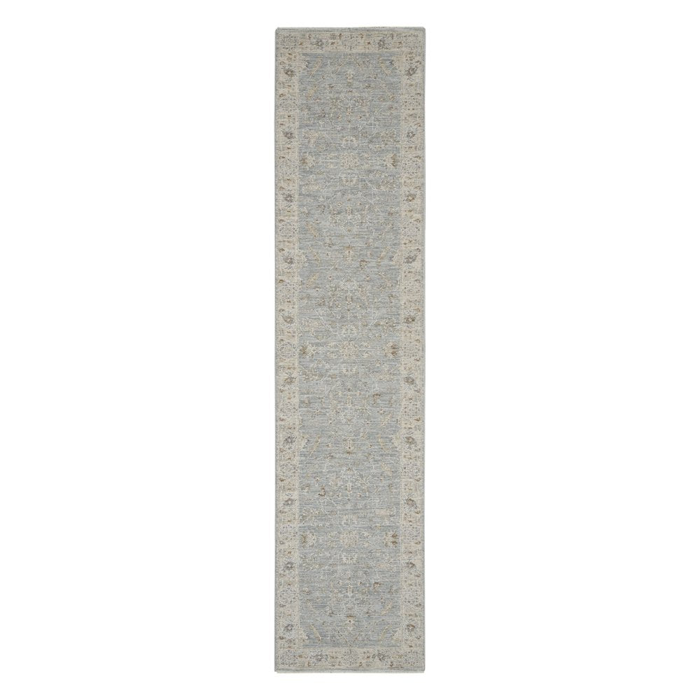 10' Ivory And Blue Floral Runner Rug