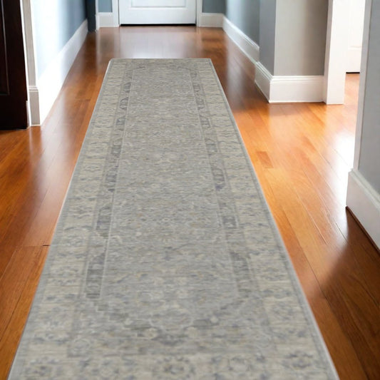 10' Gray Floral Runner Rug