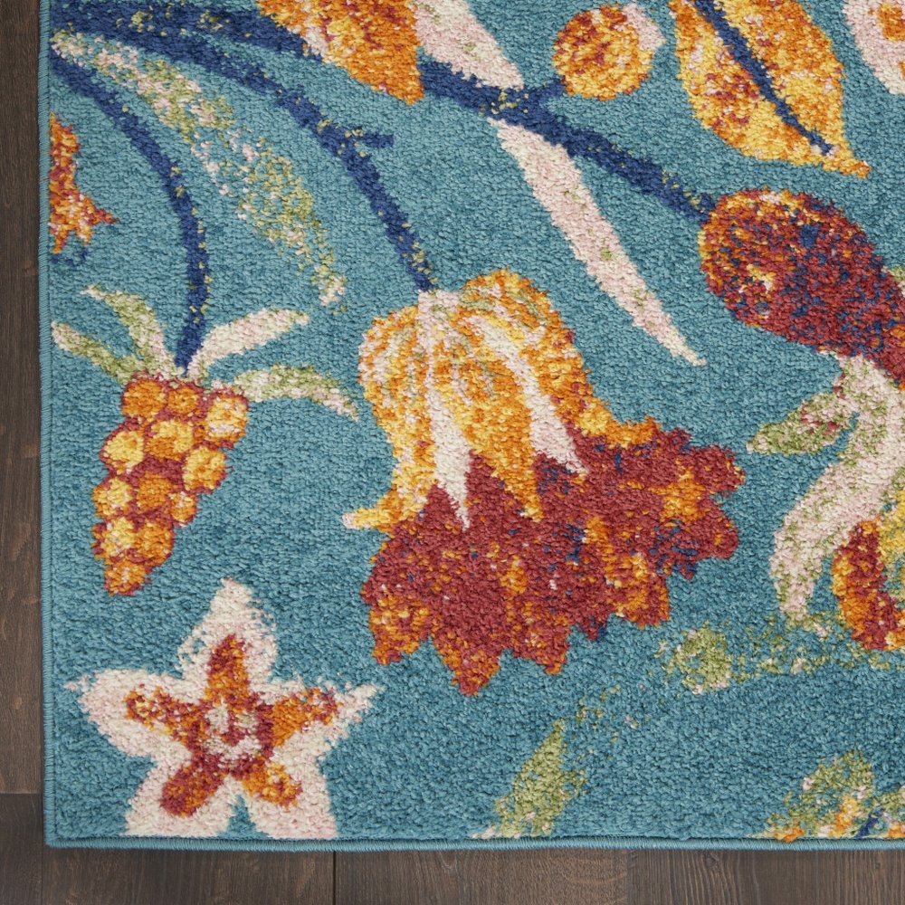 9' X 12' Aqua Floral Power Loom Area Rug