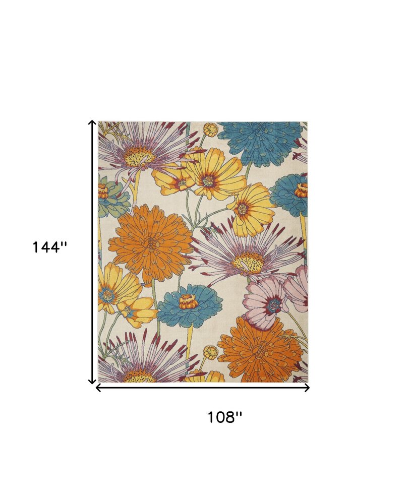 9' X 12' Cream Floral Power Loom Area Rug