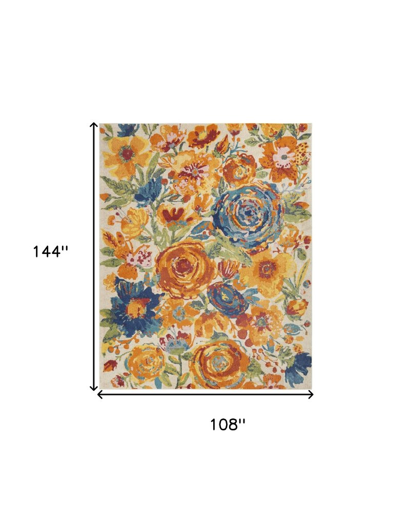 9' X 12' Cream Floral Power Loom Area Rug