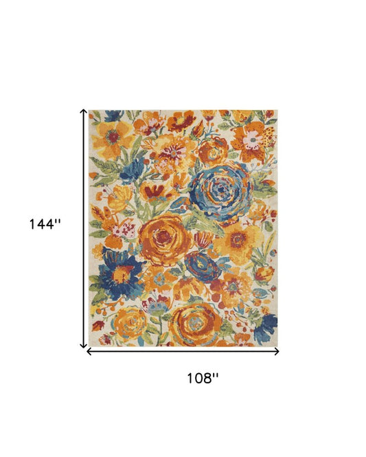 9' X 12' Cream Floral Power Loom Area Rug
