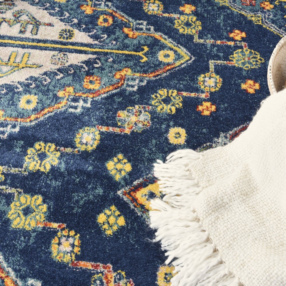 9' X 12' Blue and Yellow Geometric Power Loom Area Rug