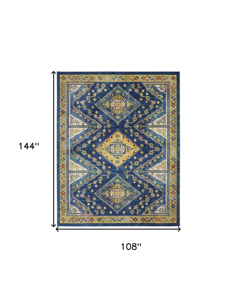 9' X 12' Blue and Yellow Geometric Power Loom Area Rug