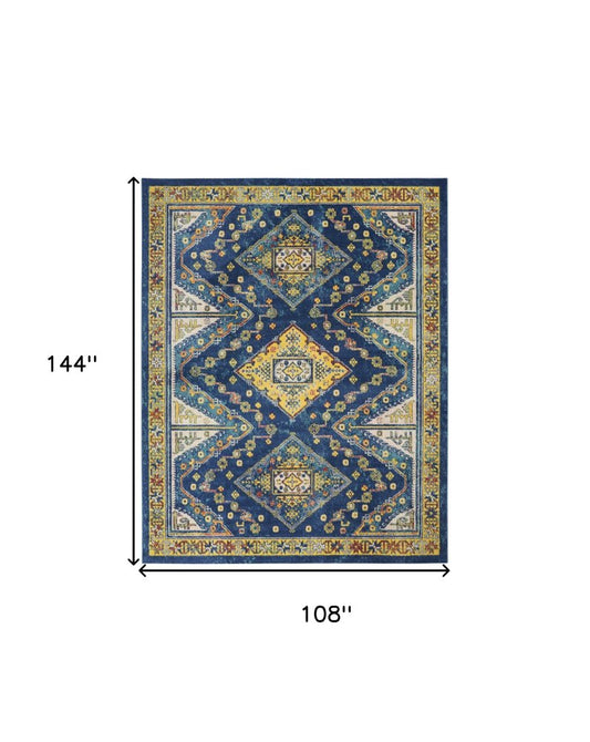 9' X 12' Blue and Yellow Geometric Power Loom Area Rug