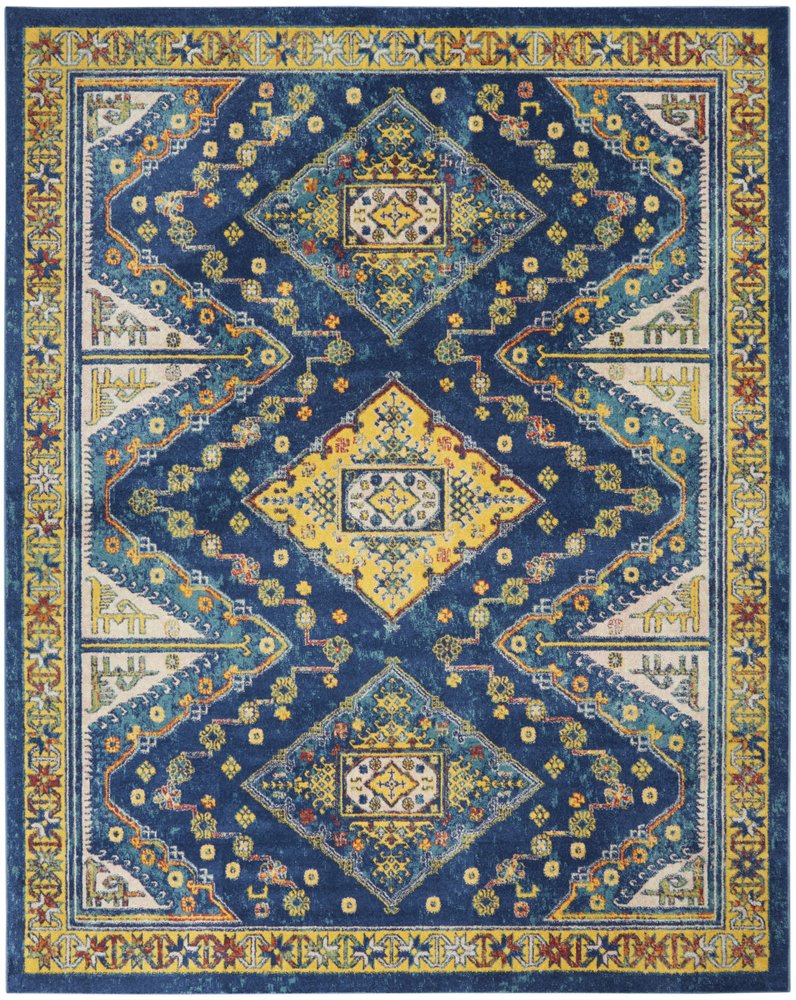 9' X 12' Blue and Yellow Geometric Power Loom Area Rug