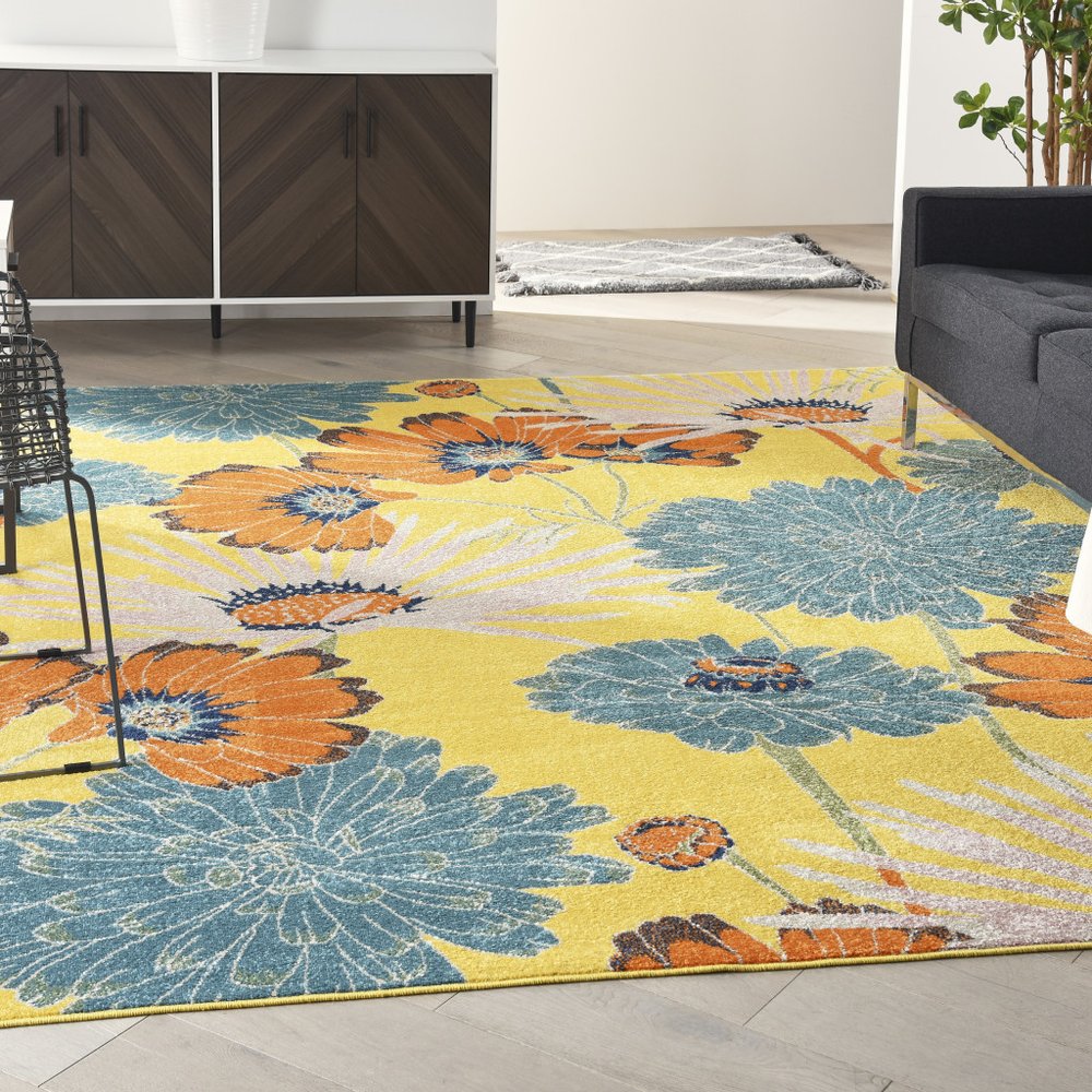 9' X 12' Yellow Floral Power Loom Area Rug