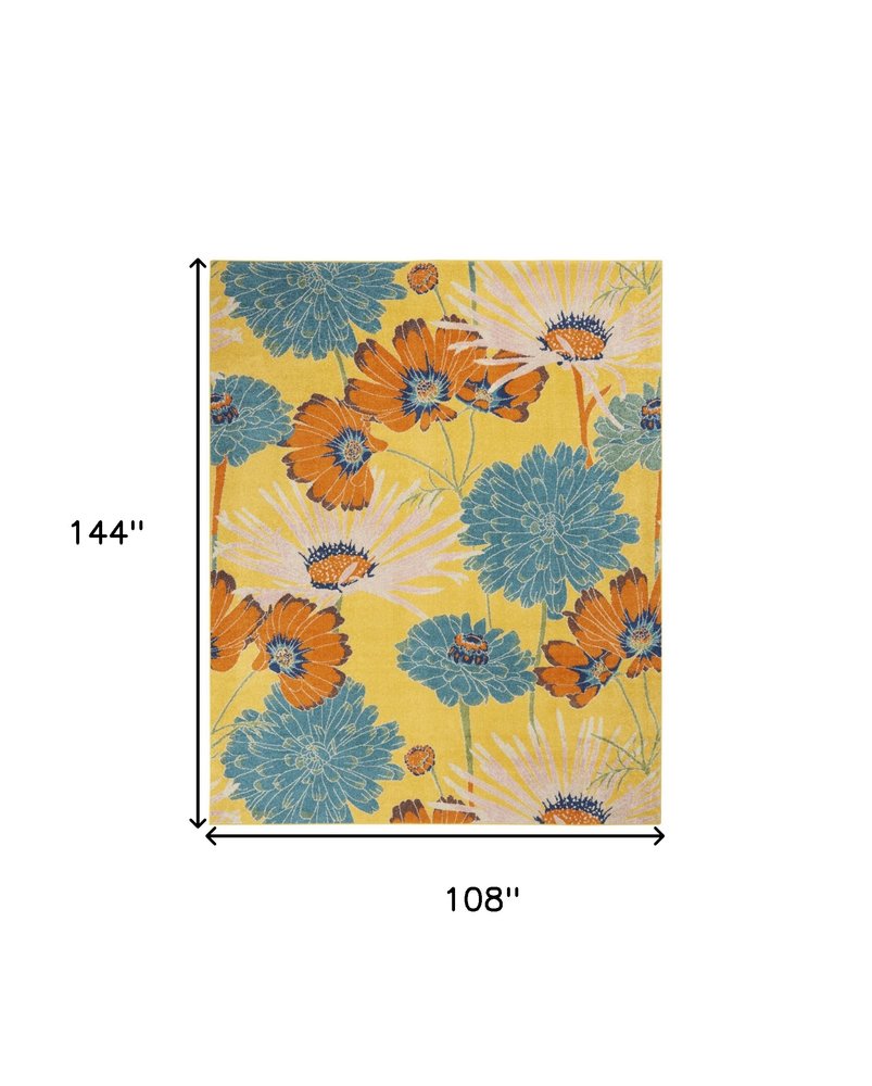 9' X 12' Yellow Floral Power Loom Area Rug