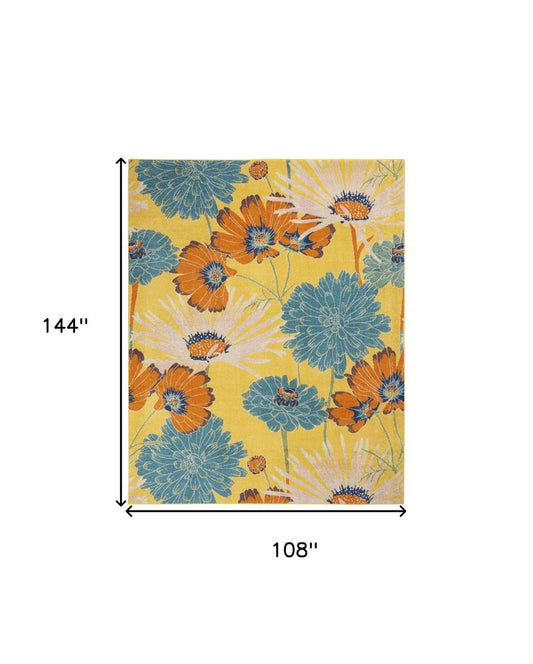 9' X 12' Yellow Floral Power Loom Area Rug