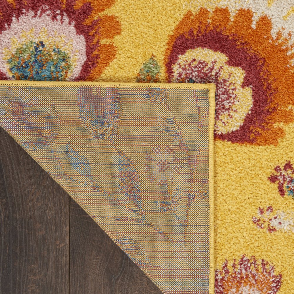 9' X 12' Yellow and Red Floral Power Loom Area Rug