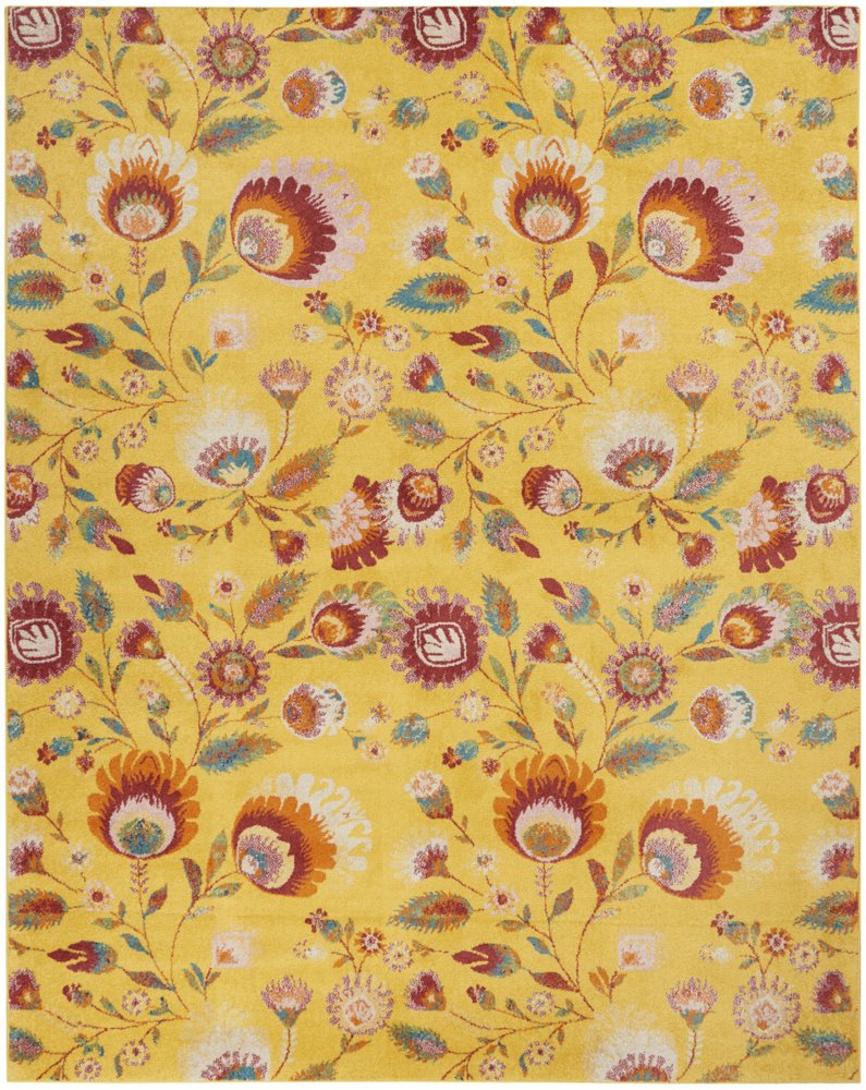 9' X 12' Yellow and Red Floral Power Loom Area Rug