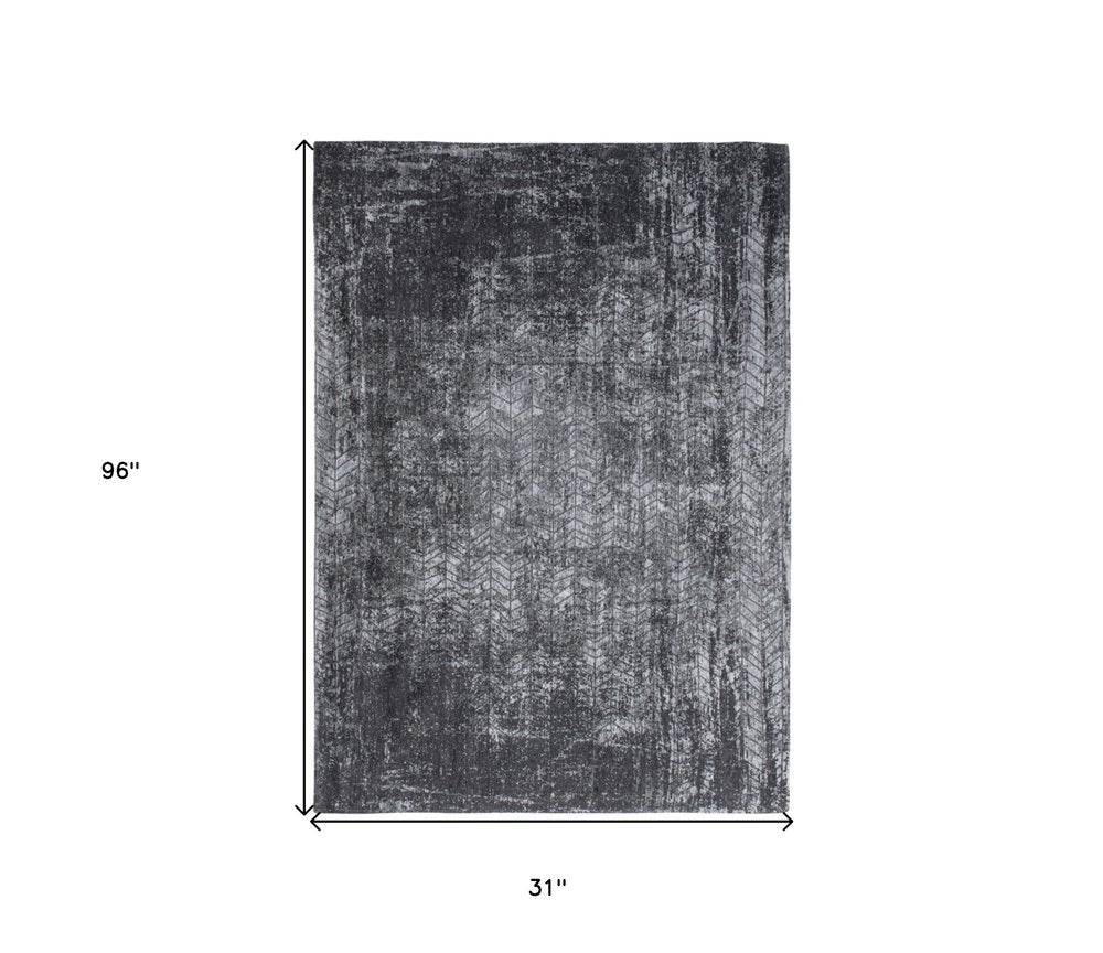 10' Black And Gray Chevron Runner Rug