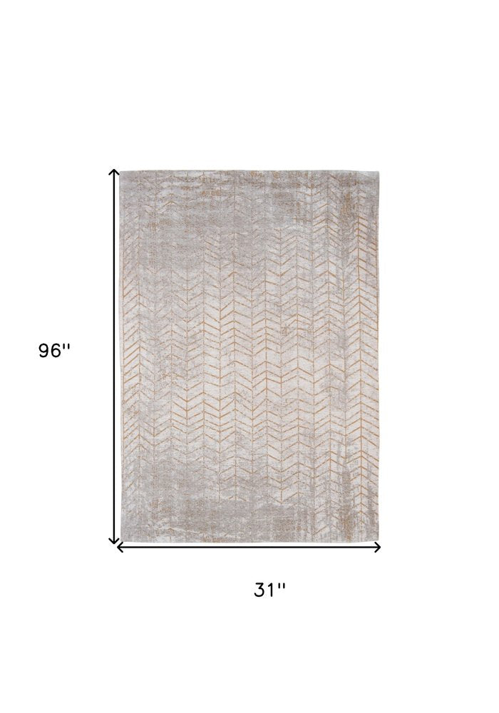 10' Gray And Yellow Chevron Runner Rug