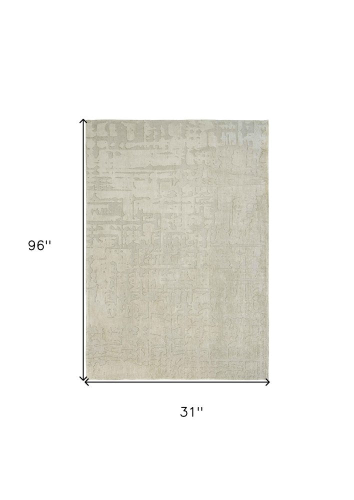 10' Beige And Gray Abstract Runner Rug