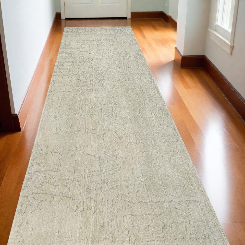 10' Beige And Gray Abstract Runner Rug