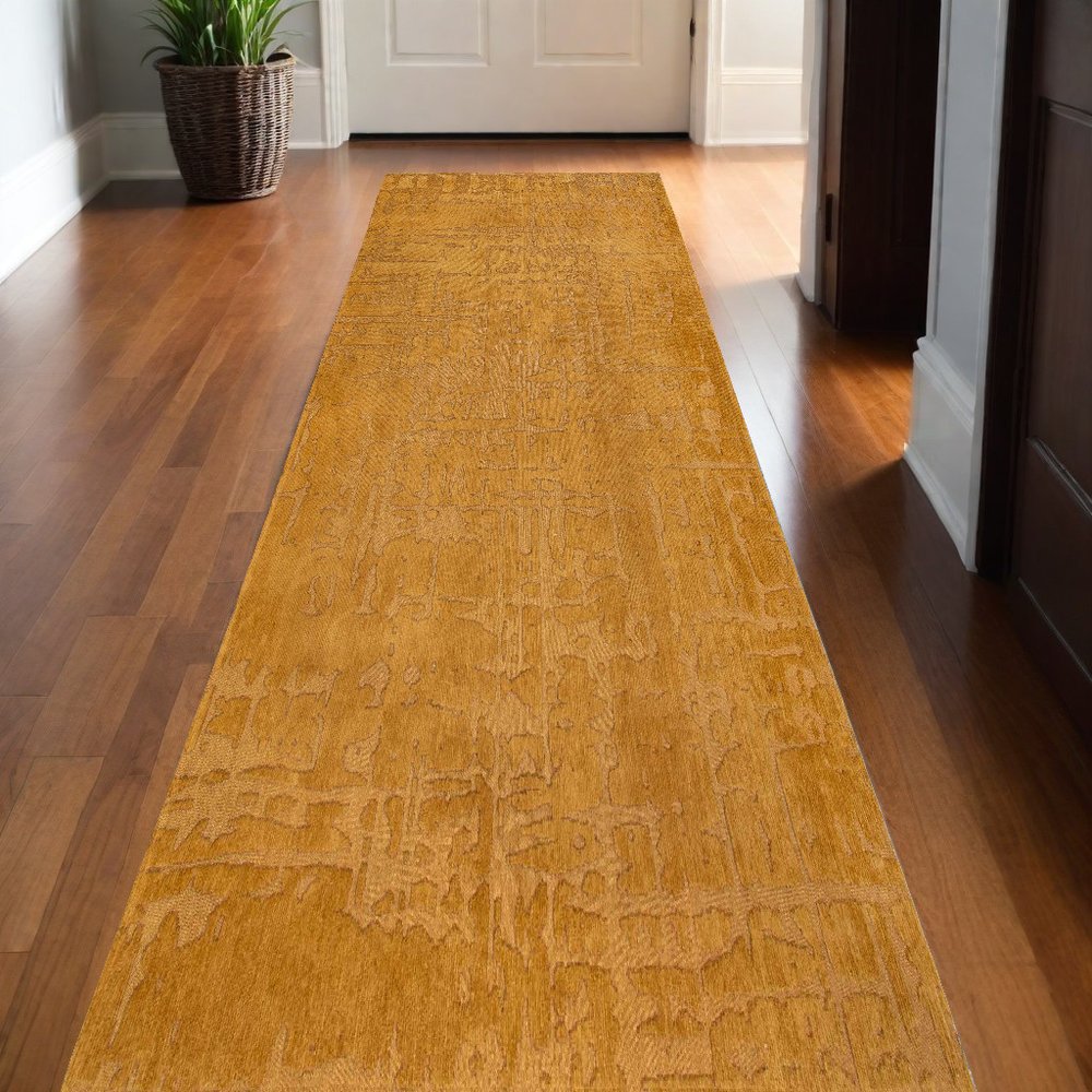10' Yellow Abstract Runner Rug