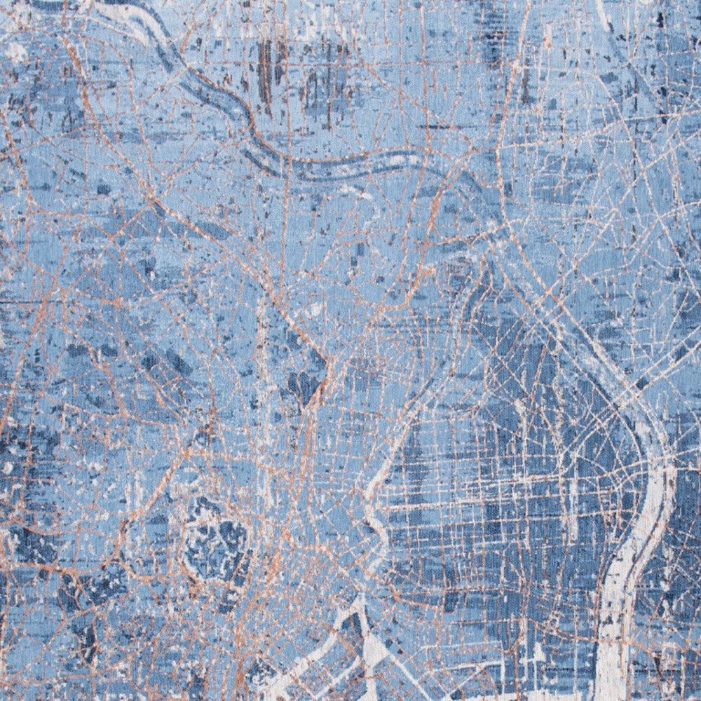 8' Blue and Black Round Abstract Non Skid Area Rug