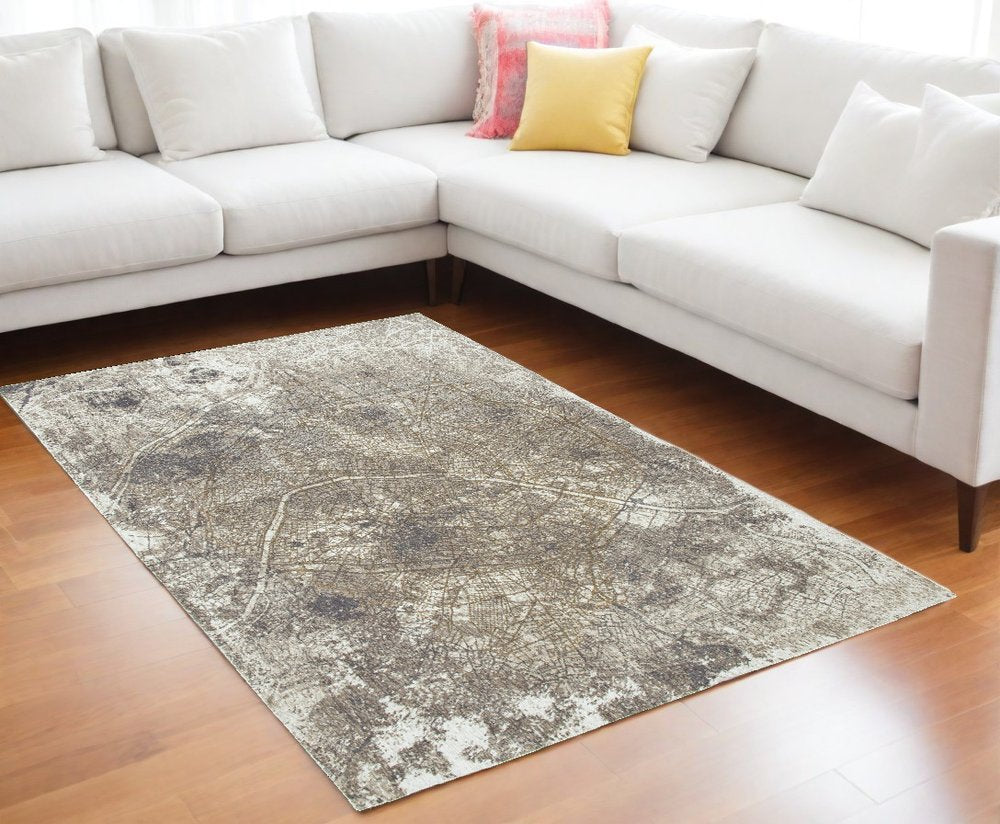 8' X 11' Gray and White Abstract Non Skid Area Rug