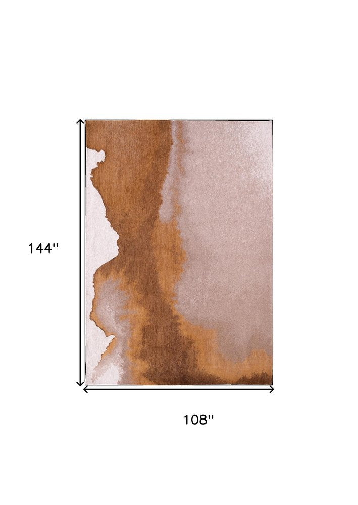 9' X 13' Yellow and Brown Abstract Non Skid Area Rug