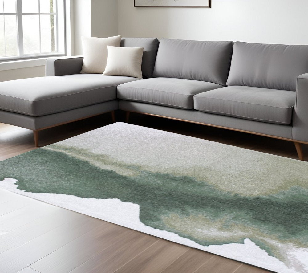 8' X 11' Gray and Green Abstract Non Skid Area Rug