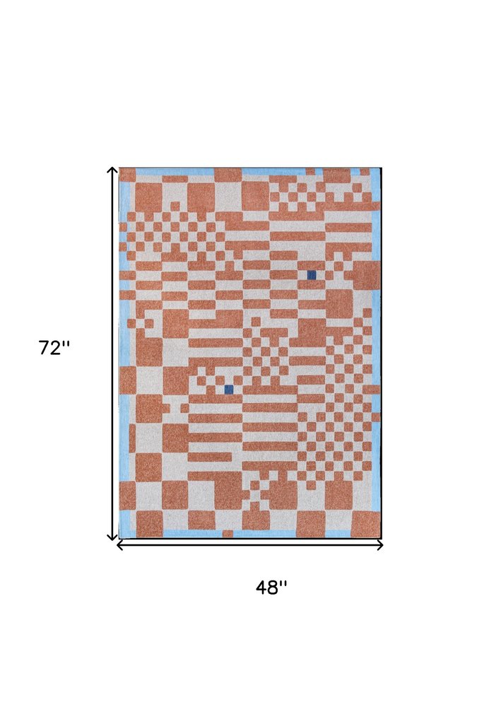 5' X 7' Blue and Red Geometric Non Skid Area Rug