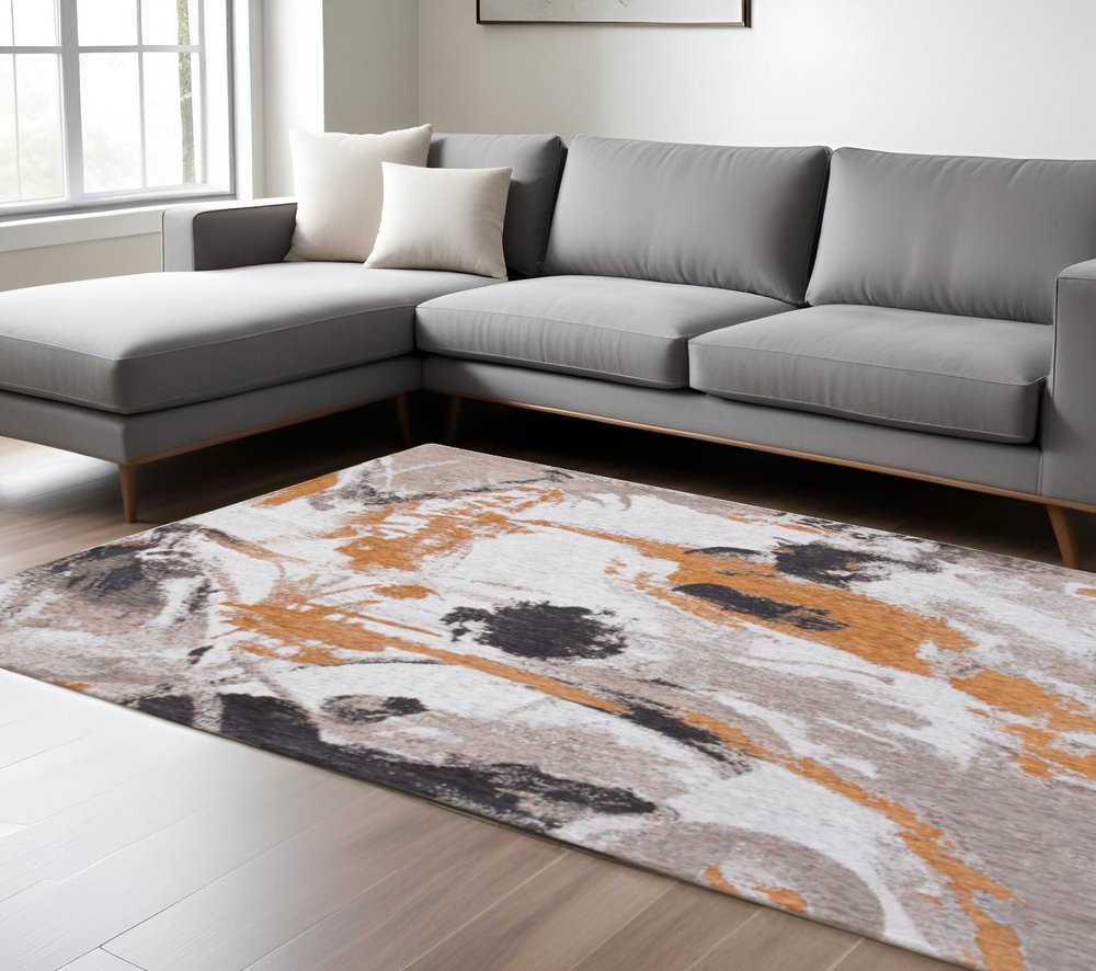 8' X 11' Gray and White Abstract Non Skid Area Rug