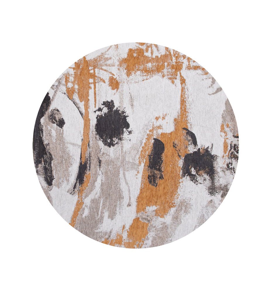 8' Gray and White Round Abstract Non Skid Area Rug