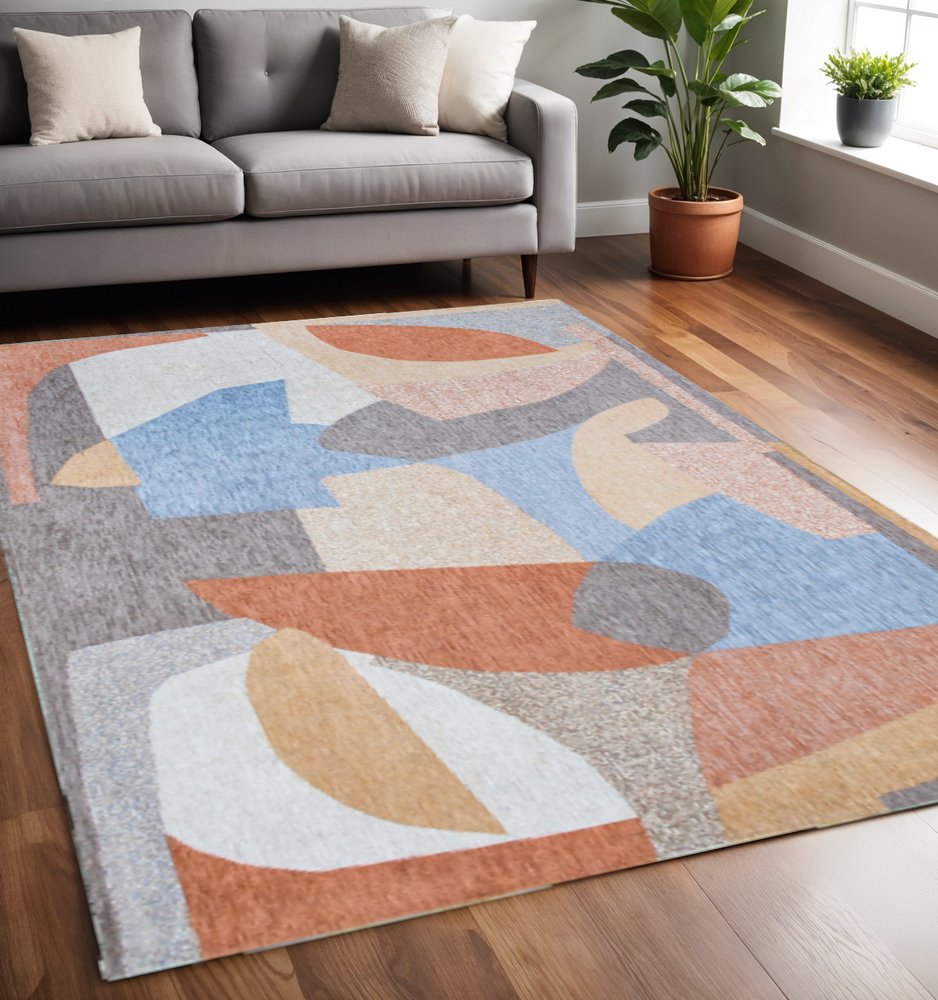 5' X 7' Blue and Gray Abstract Non Skid Area Rug