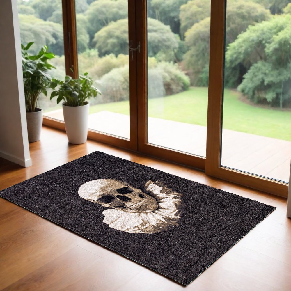 3' X 5' Black and White Funky Skull Non Skid Area Rug