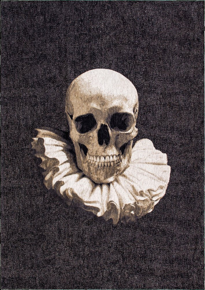 9' X 13' Black and White Funky Skull Non Skid Area Rug