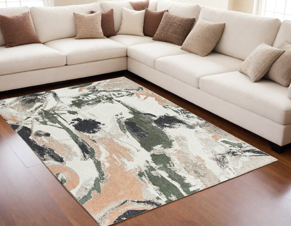 5' X 7' Gray and Orange Abstract Non Skid Area Rug