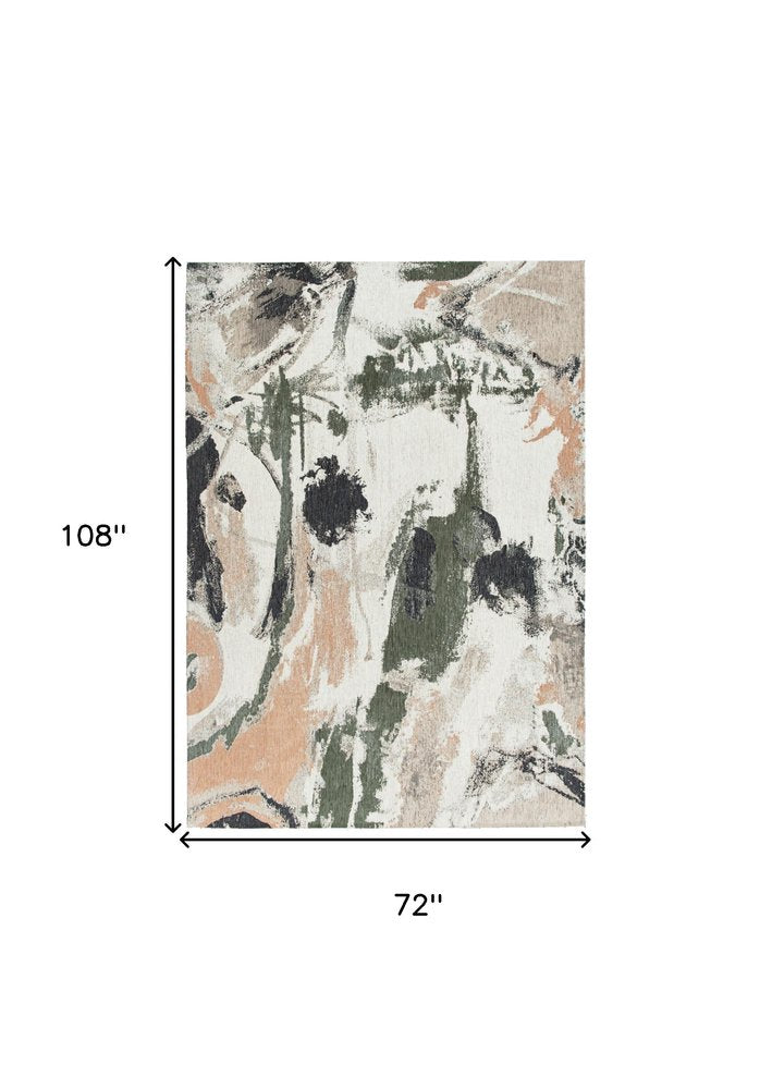 7' X 9' Gray and Orange Abstract Non Skid Area Rug