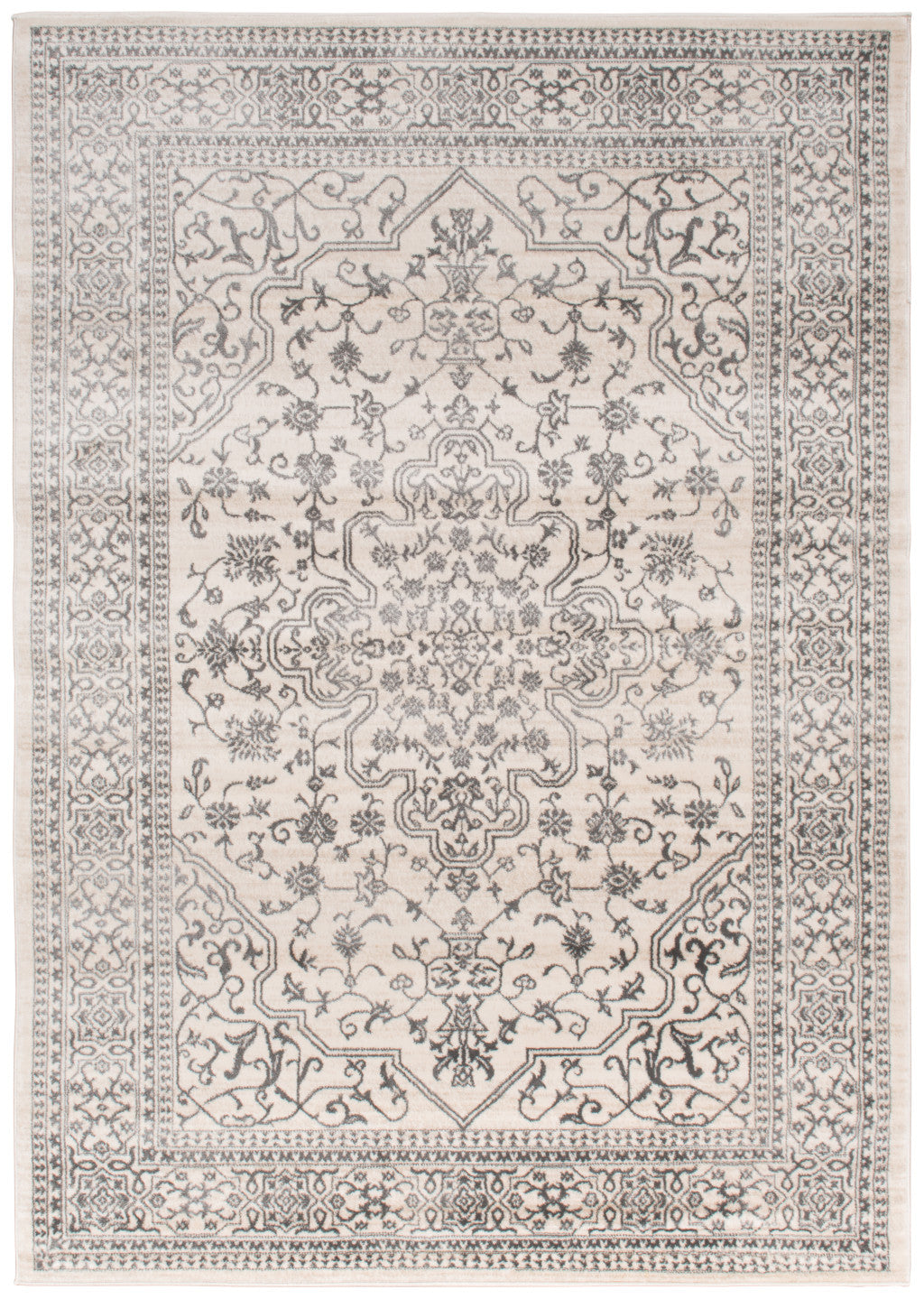 5' X 8' Ivory and Gray Oriental Area Rug