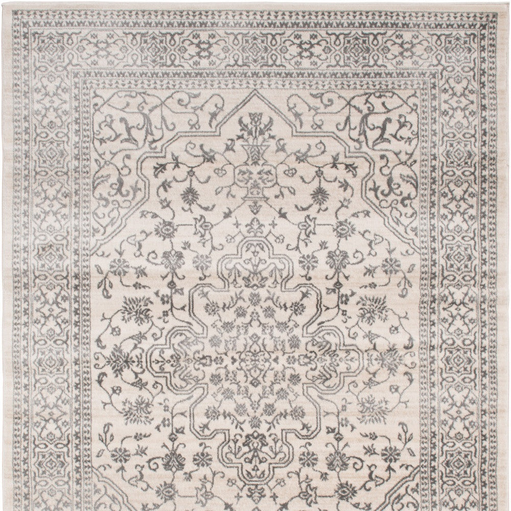 5' X 8' Ivory and Gray Oriental Area Rug