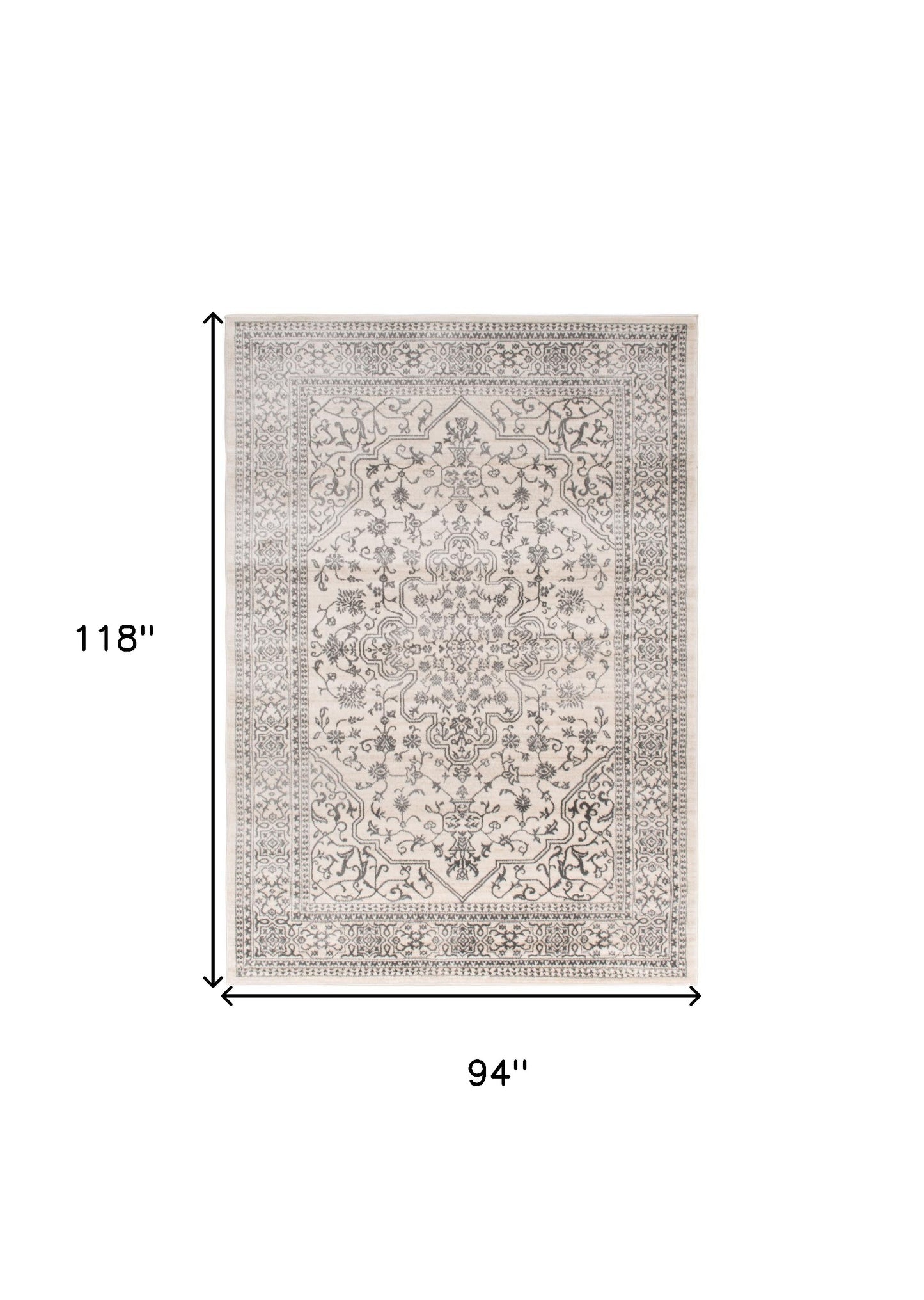 5' X 8' Ivory and Gray Oriental Area Rug