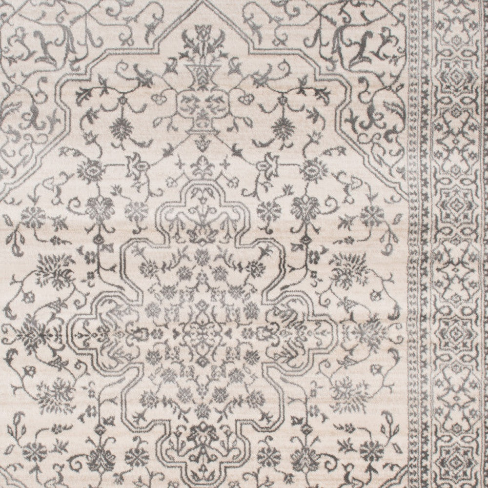 5' X 8' Ivory and Gray Oriental Area Rug