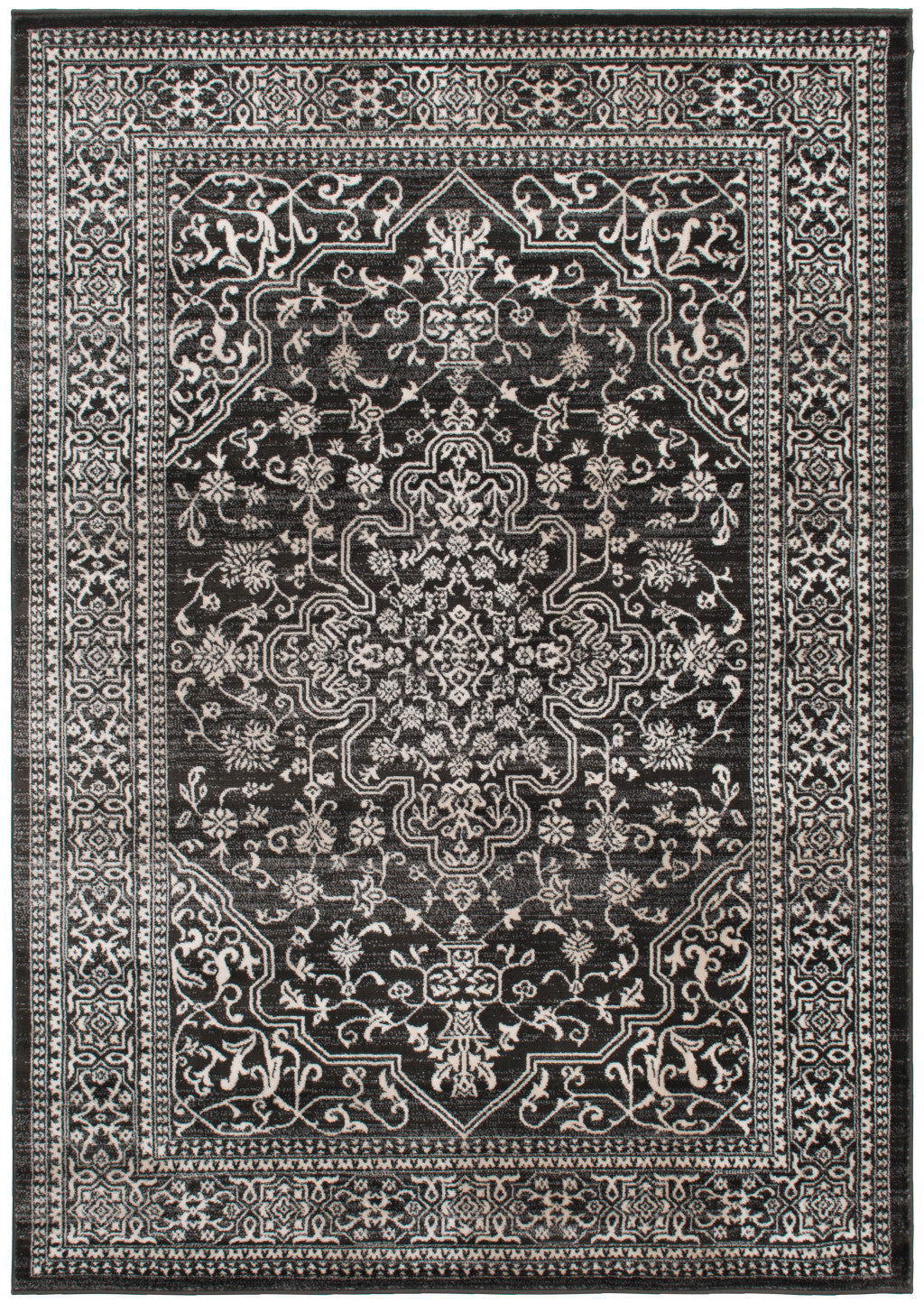 5' X 8' Ivory and Gray Oriental Area Rug
