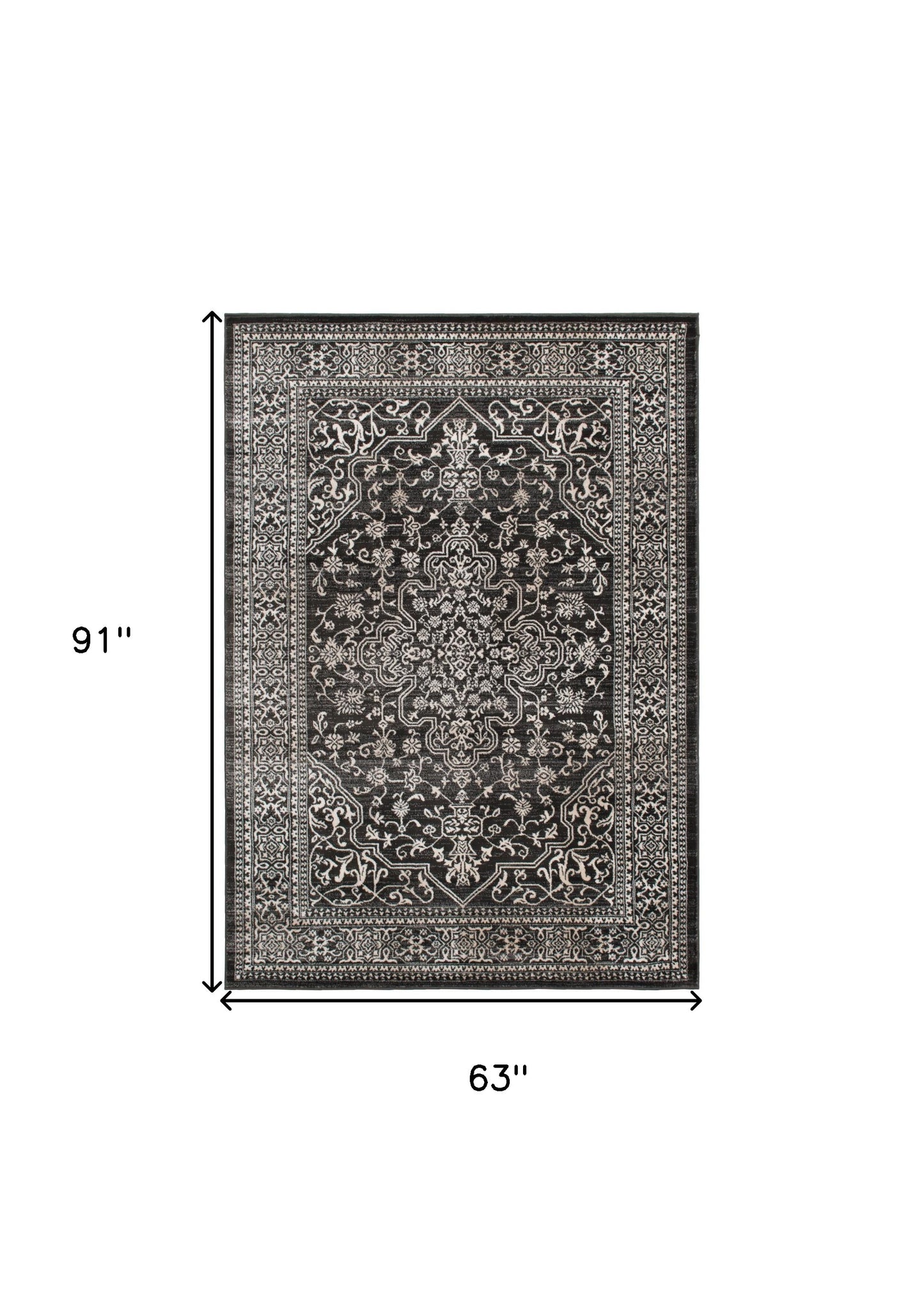 5' X 8' Ivory and Gray Oriental Area Rug