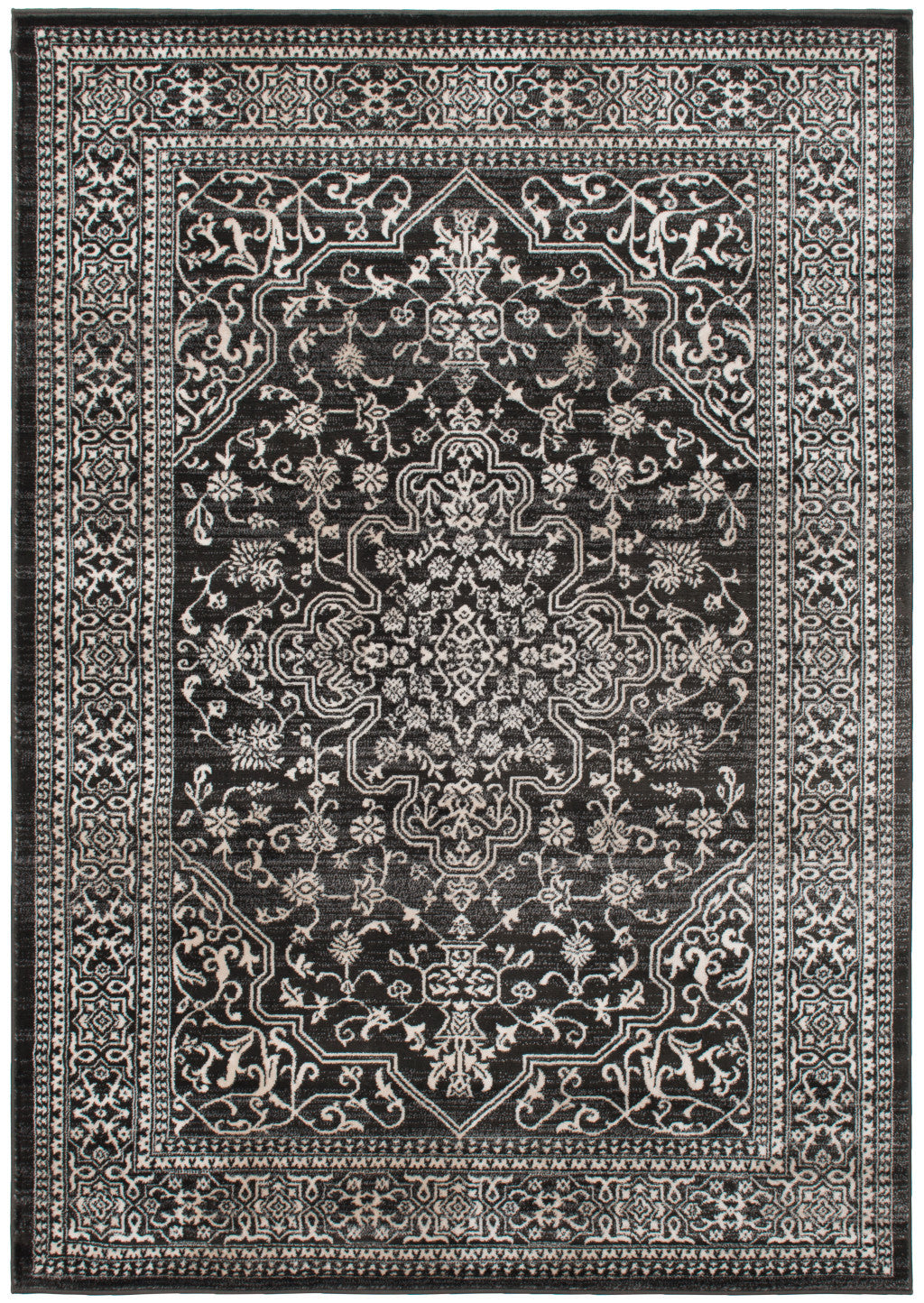 5' X 8' Ivory and Gray Oriental Area Rug