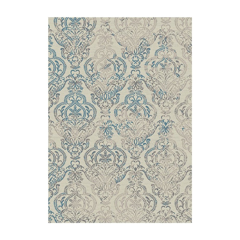5' X 8' Gray and Beige Damask Area Rug