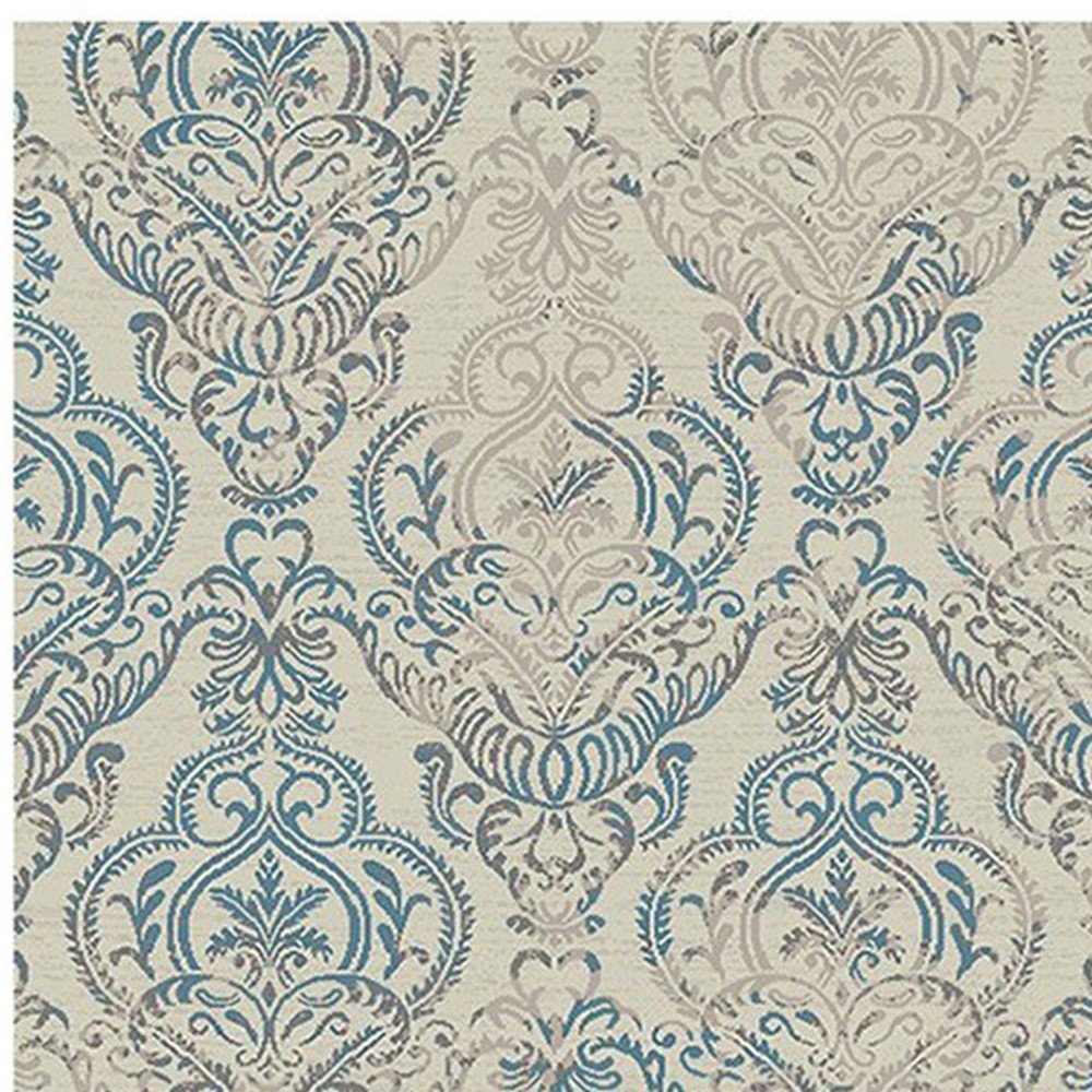 5' X 8' Gray and Beige Damask Area Rug