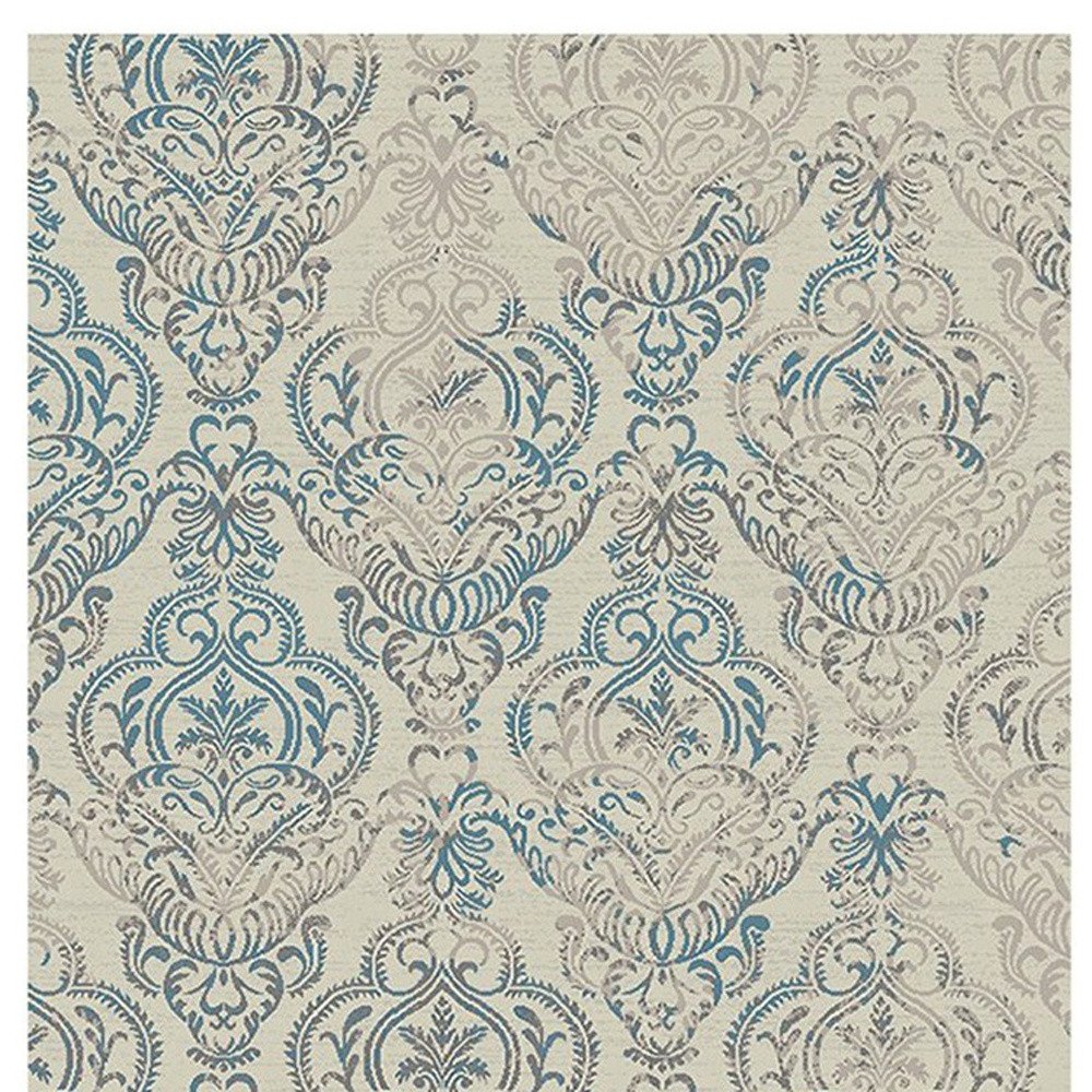 5' X 8' Gray and Beige Damask Area Rug