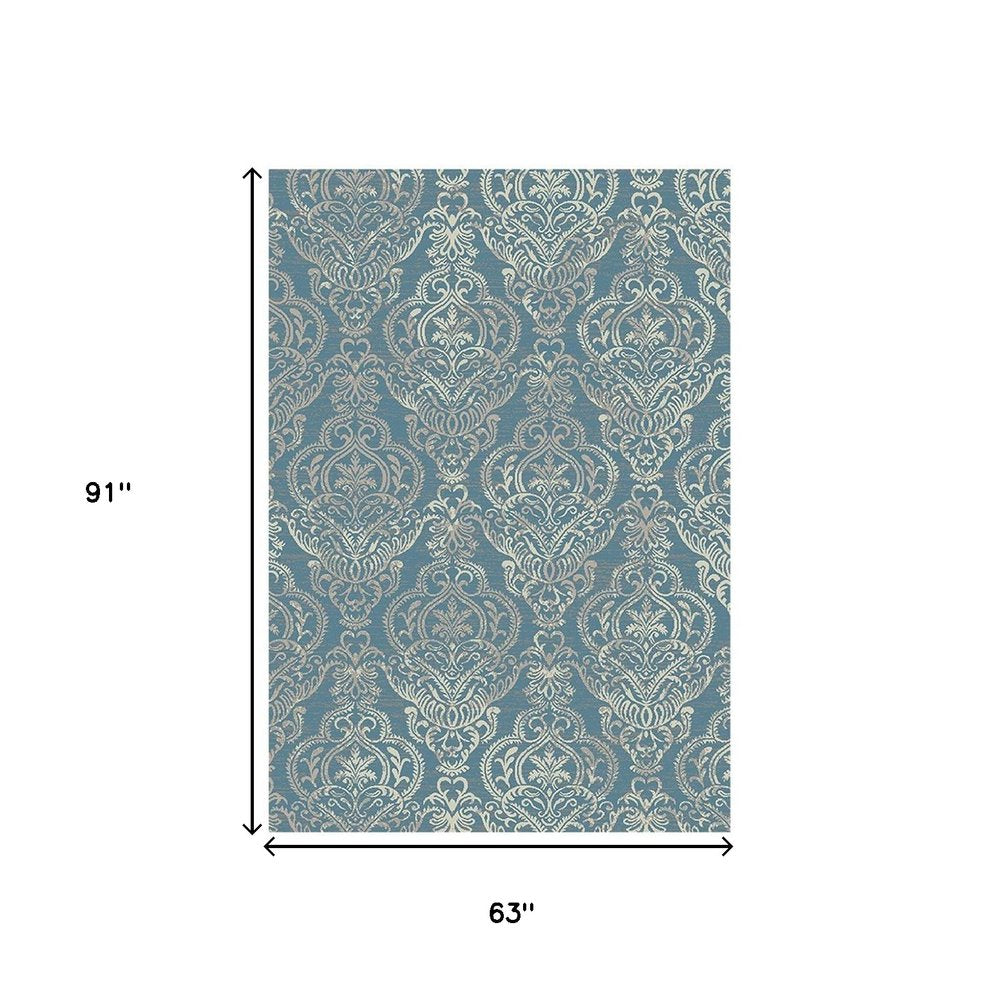 5' X 8' Gray and Beige Damask Area Rug