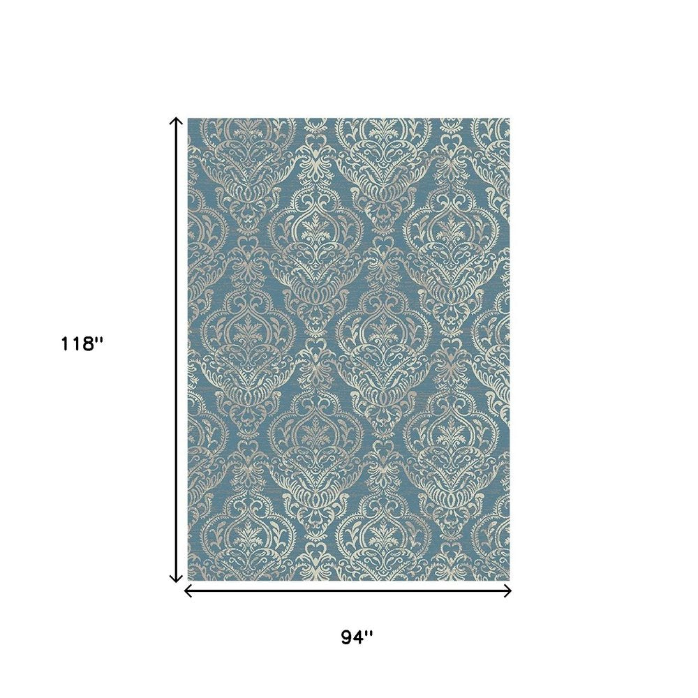 5' X 8' Gray and Beige Damask Area Rug
