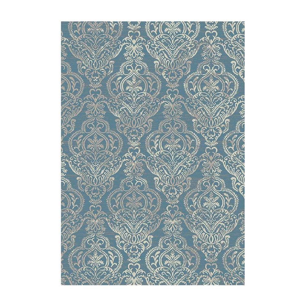 5' X 8' Gray and Beige Damask Area Rug