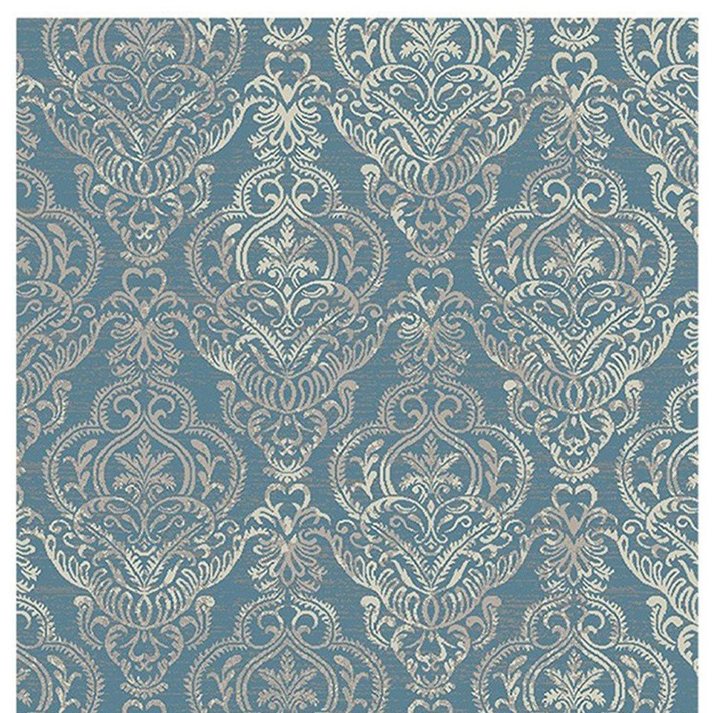 5' X 8' Gray and Beige Damask Area Rug