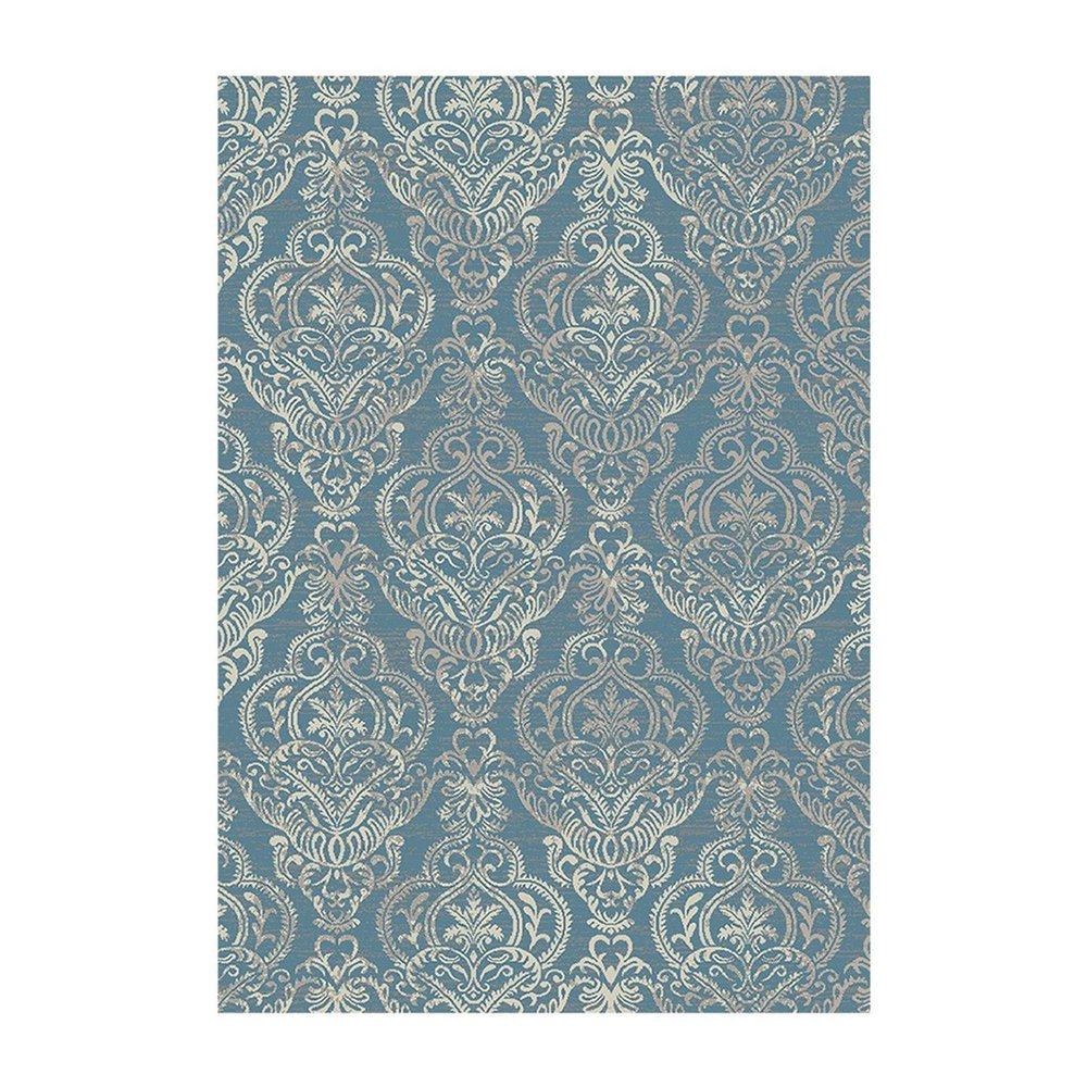 5' X 8' Gray and Beige Damask Area Rug