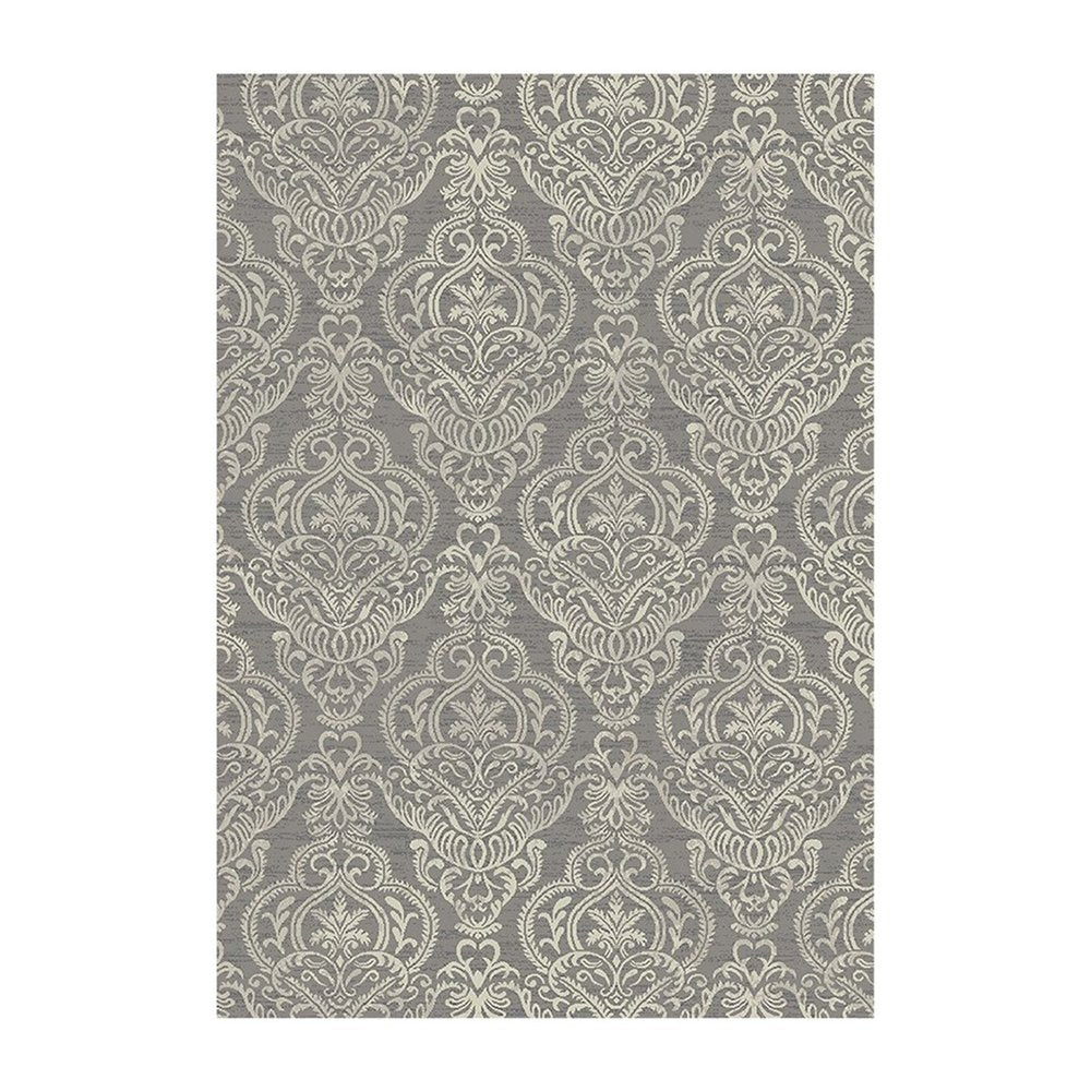 5' X 8' Gray and Beige Damask Area Rug