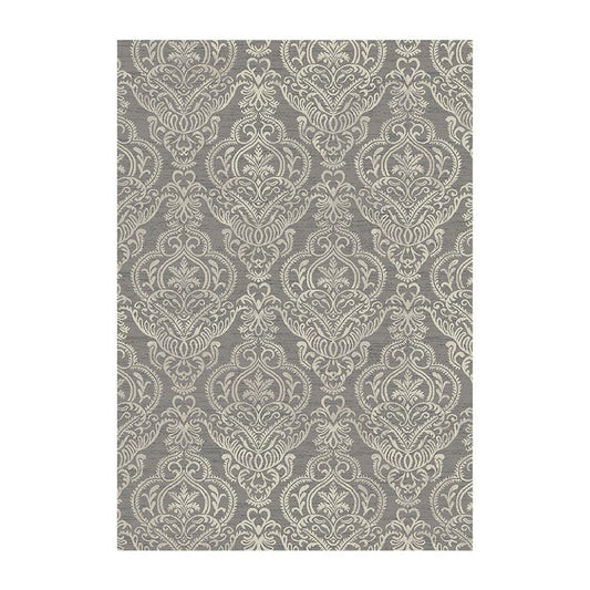 5' X 8' Gray and Beige Damask Area Rug