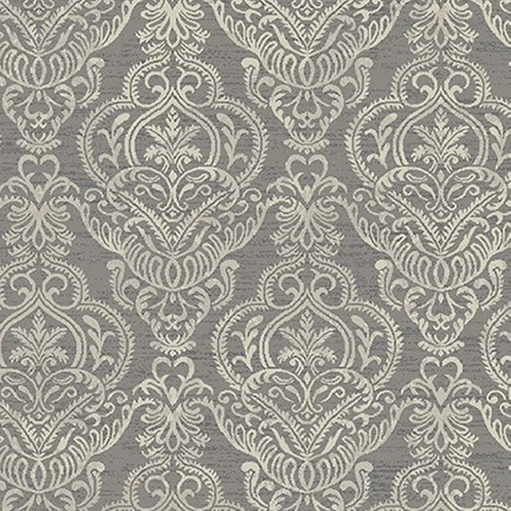 5' X 8' Gray and Beige Damask Area Rug
